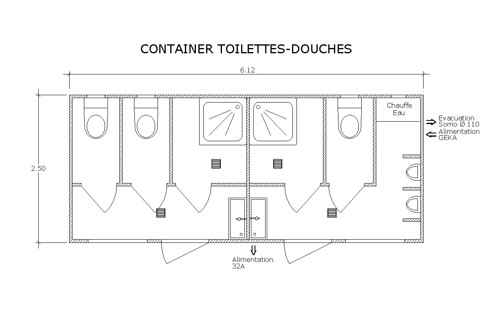 container toilettes douches plan