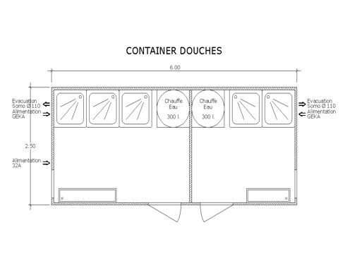 container douches avec boiler plan