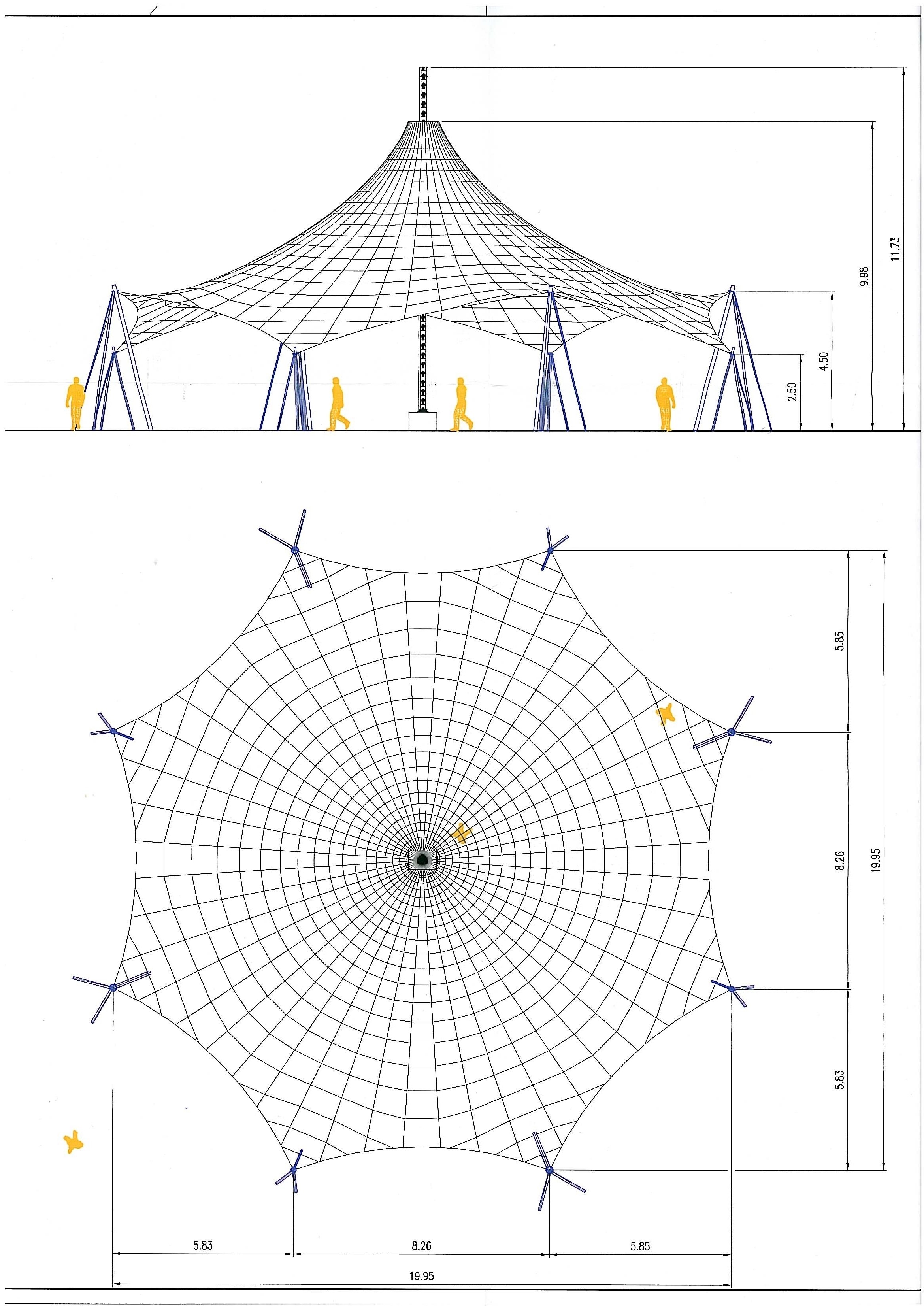 voile tendue type couvert octogonal plan